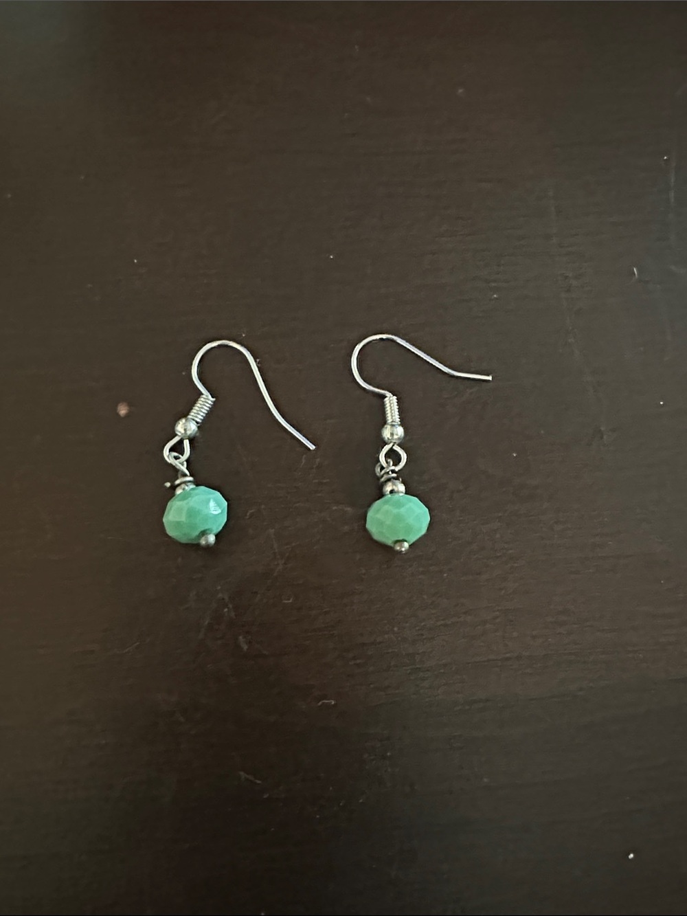 Silver Hook Earrings with Green Faceted Beads